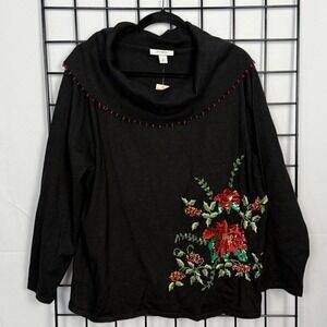 Vintage Dress Barn Holiday Sweater Womens 1X Black Christmas 90s Cottagecore NWT